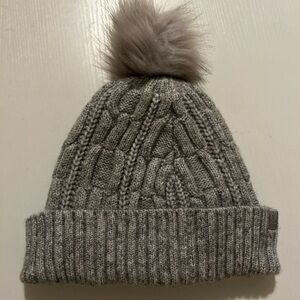 Gray Knit Beanie with Pom Pom